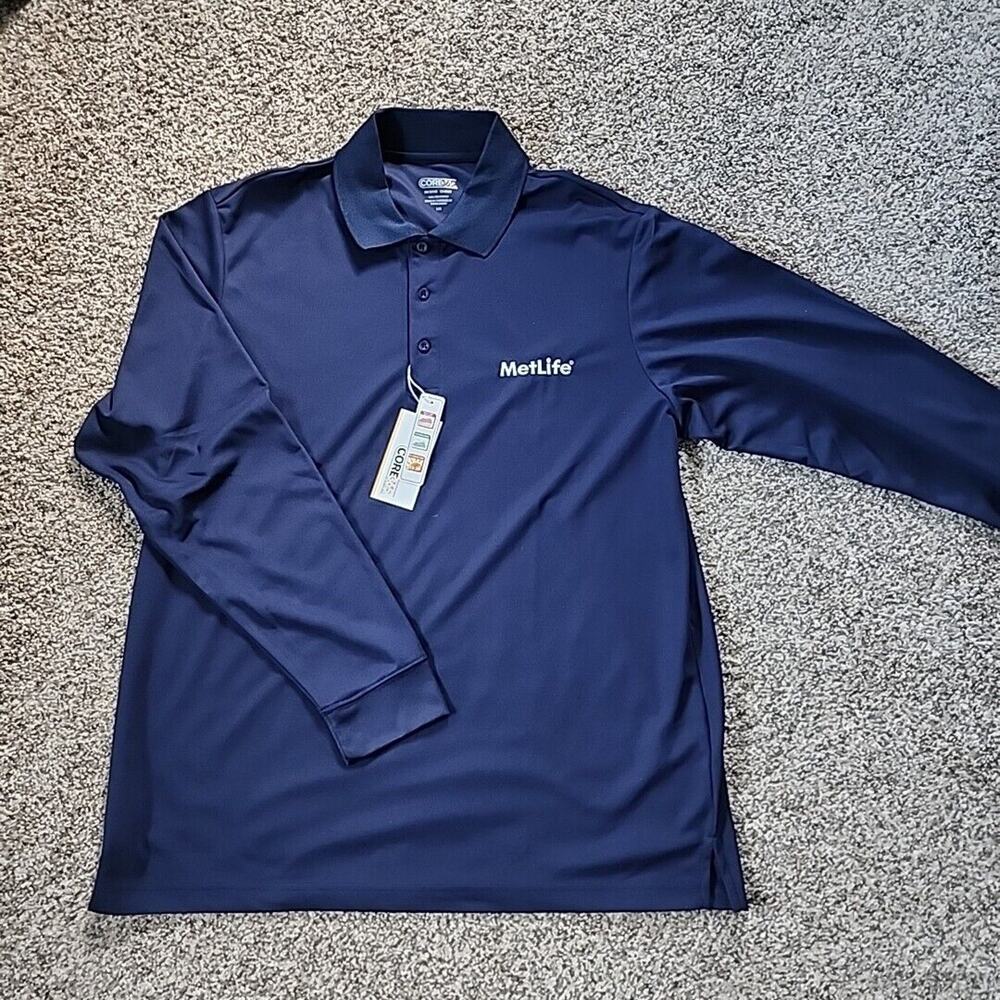 Core 365 Men’s Large Navy Blue Performance Polo - MetLife Embroidered, NWT